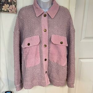 Pink Sherpa Jacket with Corduroy Accents